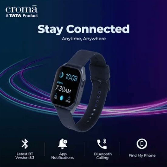 Croma Squad TS Smartwatch with Bluetooth Calling (46.9mm LCD Display, IP68 Water Resistant, Black Strap)