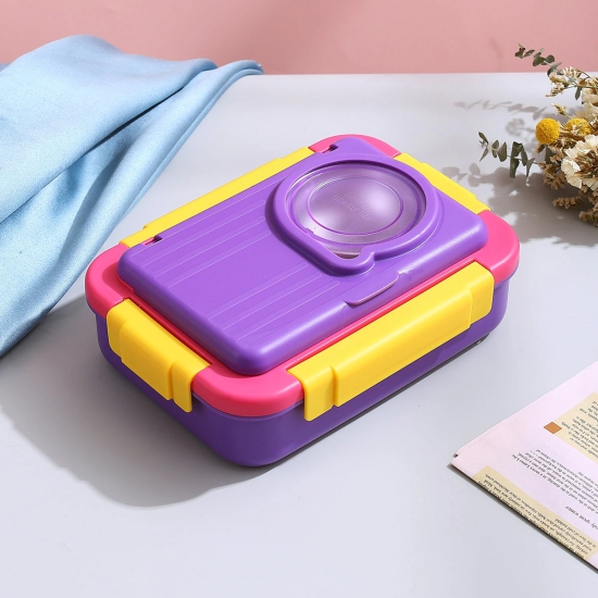 Korean Bento 4-Sections Stainless Steel Lunch Box, 900ml-Purple