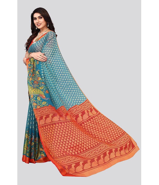 Bhuwal Fashion - SkyBlue Brasso Saree With Blouse Piece ( Pack of 1 ) - SkyBlue