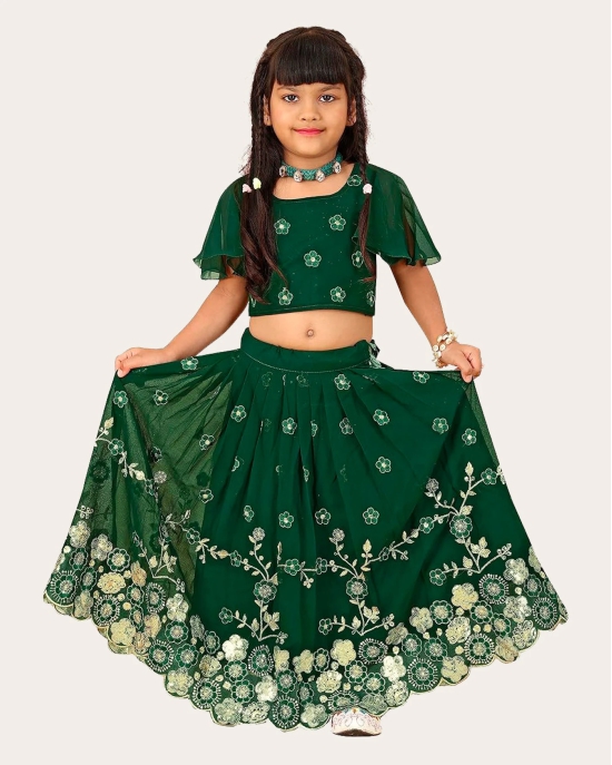 Ethnic Wear Georgette Silk Embroidered Indian Style Full Stitched Lehenga Choli Set-Green / 4 Years-5 Years