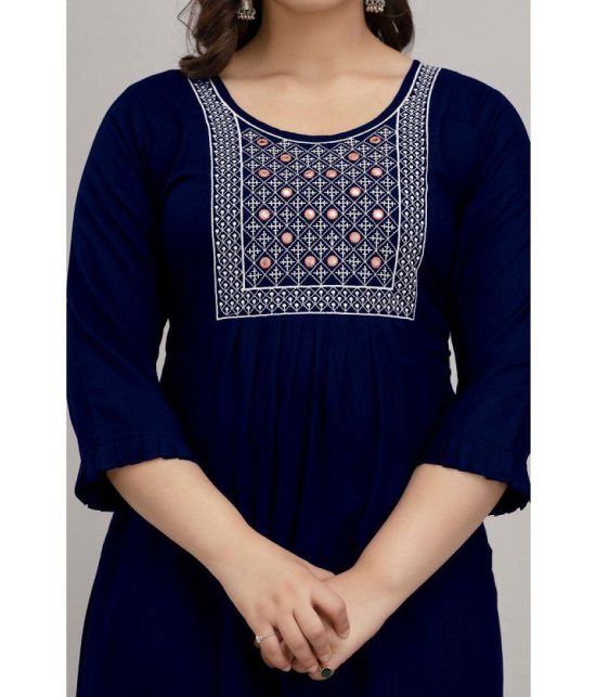 Kapadia - Navy Straight Rayon Women''s Stitched Salwar Suit ( Pack of 1 ) - None