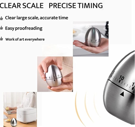 KIT & CO Egg Shape Timer Wind up Timer Kitchen Timer Cooking Timer Reminder Timer Mechanical Reminder Cute Timer Mechanical Rotating Alarm with 60 Minutes for Cooking Silver