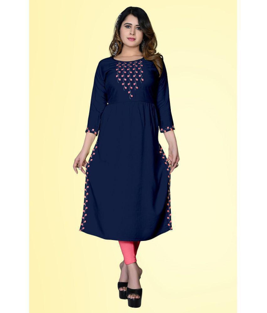 haya fashion - Navy Rayon Women's Straight Kurti ( Pack of 1 ) - None