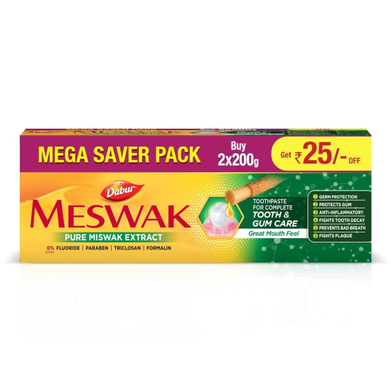 Dabur Amla Hair Oil - For Strong, Long And Thick Hair - 450Ml & Dabur Meswak Toothpaste - 200G (Pack Of 2)