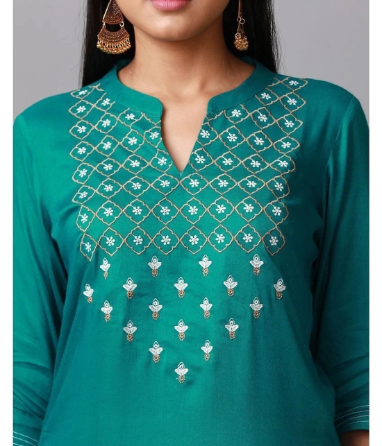 Alena Rayon Embroidered Straight Womens Kurti - Teal ( Pack of 1 ) - None