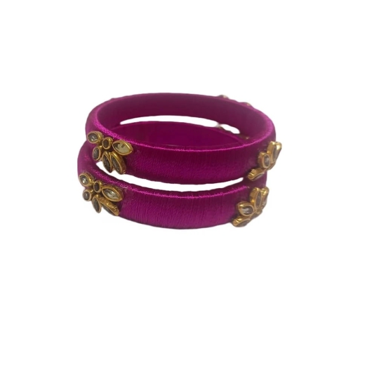 Red and Gold Silk Bangle with Rhinestone Accents