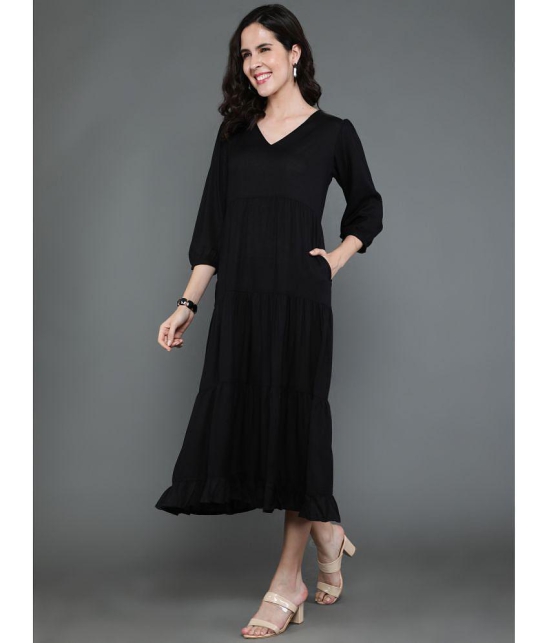 Antaran Rayon Solid Midi Womens Shift Dress - Black ( Pack of 1 ) - None