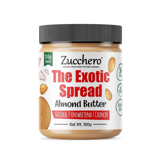 Zucchero 100% Almond Butter, Crunchy, 200g -The Exotic Spread | Unsweetened | 100% Natural | California Almonds