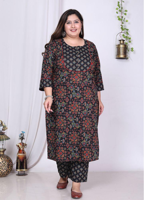 Swasti Cotton Printed Kurti With Palazzo Womens Stitched Salwar Suit - Black ( Pack of 1 ) - None