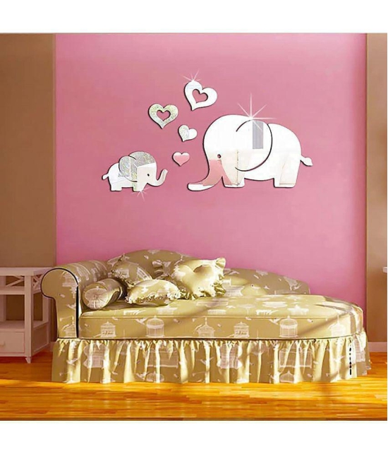 Asmi Collection Beautiful Cute Baby Elephants Acrylic Mirror Wall Sticker ( 25 x 50 cms )