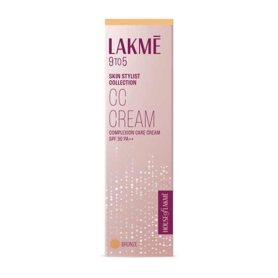 Lakme 9to5 CC Cream with SPF30 PA++ - Bronze |Enriched with 3% Niacinamide | Conceals Dark Spots| Brightens Skin |Lightweight Moisturizer + Foundation |30 g