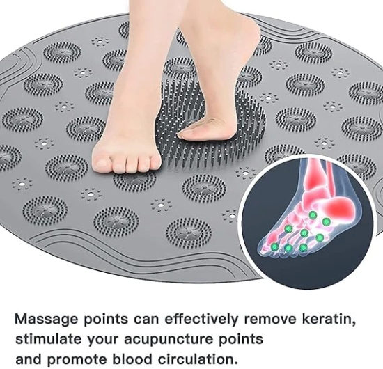 KATHIYAWADI Shower Mats Non Slip Anti Mould 2-in-1 Round Bath Mat & Foot Massager with Drain Holes Suction Cups - Anti-Mould, Antibacterial, Fast Dry(1 PCS)