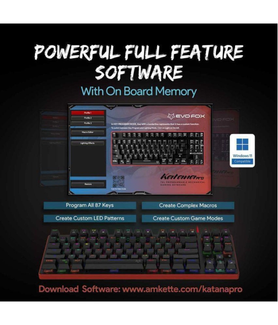 Amkette EvoFox Katana Pro ( Wired ) Efficient design, All 87 Anti Ghosting Keys