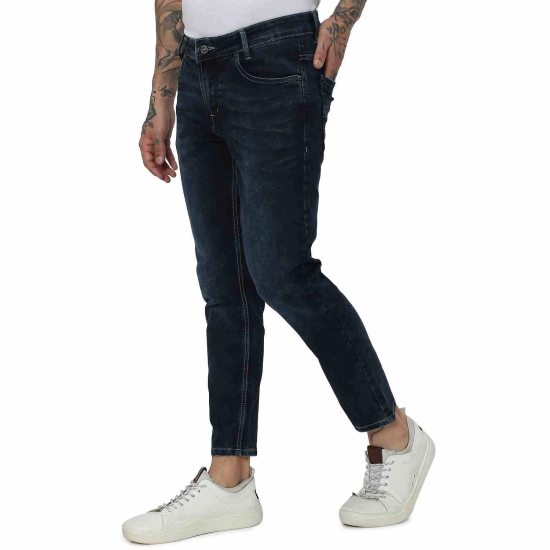 Mens Navy Cotton Ankle Length Denim Deluxe Stretch Jeans