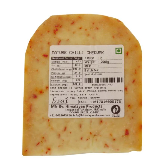 Himalayan Mature Chilli Cheddar Cheese - Spiced with Kashmiri Chillies-200g (Pack of 1)