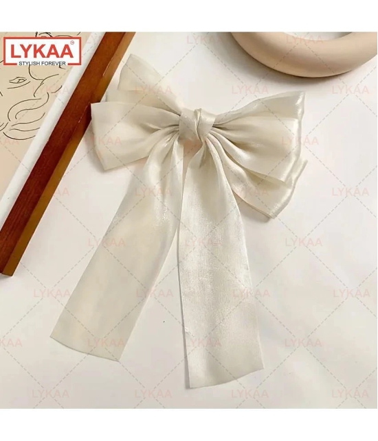 LYKAA Big Satin Layered Hair Bows Long Tail Ribbon Barrettes Clip for Women - Pack of 1 (White) - White