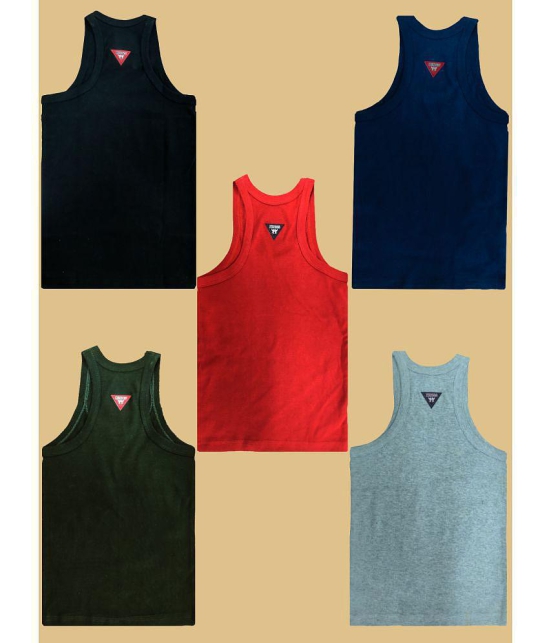 Hap Kings - Multicolor Cotton Solid Boys Vest ( Pack of 5 ) - None