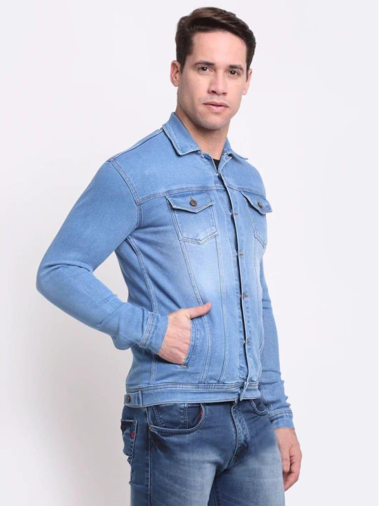 Rodamo Men Blue Washed Denim Jacket with Patchwork