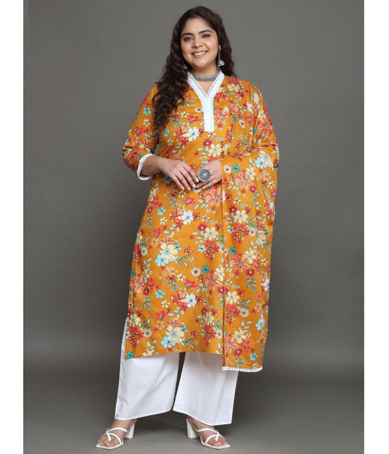 Tissu Cotton Printed Kurti With Palazzo Womens Stitched Salwar Suit - Yellow ( Pack of 1 ) - None