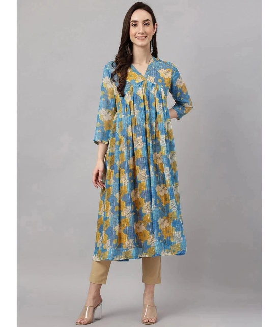 Janasya Chiffon Printed Flared Womens Kurti - Blue ( Pack of 1 ) - None