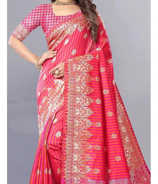 Gazal Fashions - Pink Banarasi Silk Saree With Blouse Piece ( Pack of 1 ) - Pink