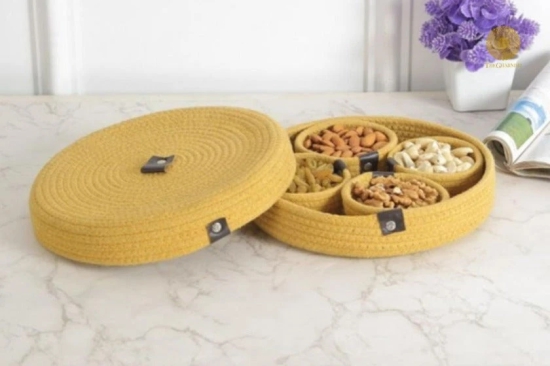 Cotton Rope Dry Fruit Tray Set-Pink