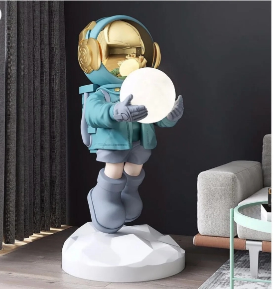 Luna Explorer on Voyage to Moon-Greenish Blue / Polyresin | Glossy Matt Finish / H: 30 | L: 16 | W : 16 (Inch)