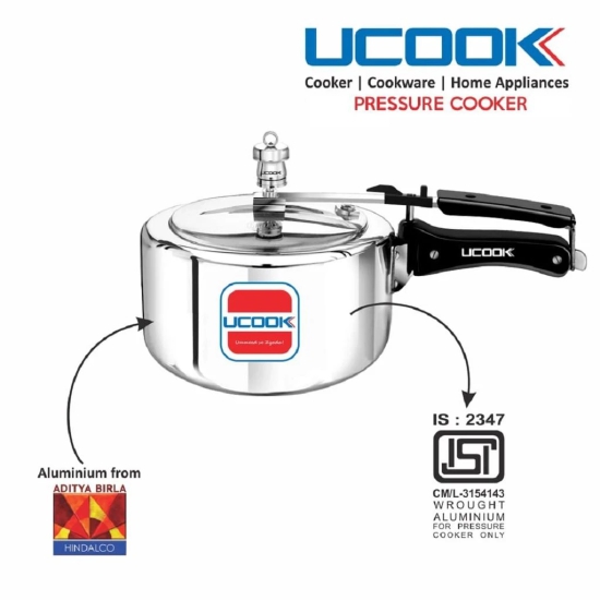 UCOOK By UNITED Ekta Engg. Aluminium 1.5 Litre Inner Lid Non-Induction Pressure Cooker, Silver