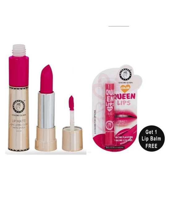 Colors Queen 2in1 Matte Finish Water Proof Lipstick Intense Pink With Hydrating Lip Balm Combo of 2