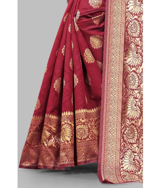 Gazal Fashions Banarasi Silk Embellished Saree With Blouse Piece - Maroon ( Pack of 1 ) - Maroon