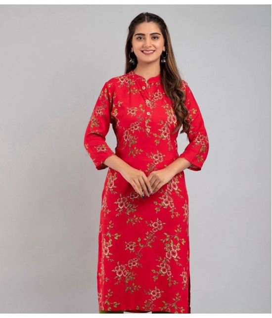 MAUKA - Red Rayon Women''s Straight Kurti ( Pack of 1 ) - None