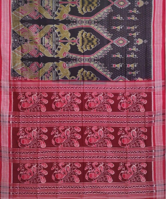 Coffee Red Sambalpuri Handwoven Single Ikat Cotton Saree