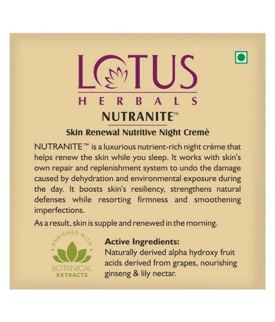 Lotus Herbals Nutranite Skin Renewal Nutritive Night Cream, For All Skin Types, 50g