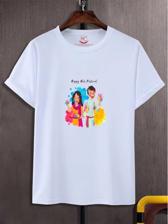 NITYANAND CREATIONS Round Neck White Holi T-Shirt for MEN-HOLI-T-SHIRT-11570-S