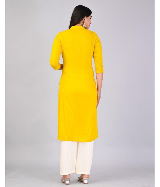 MAUKA Rayon Embroidered Kurti With Palazzo Womens Stitched Salwar Suit - Yellow ( Pack of 1 ) - None