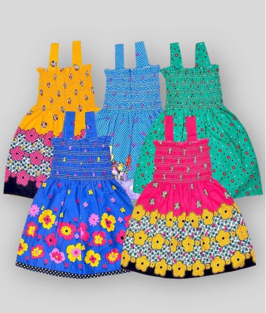 Sathiyas - Multicolor Cotton Girl's Frock ( Pack of 5 ) - 5-6 Years