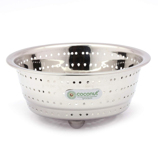 Coconut Stainless Steel Rice, Fruits & Vegetables Basin Strainer/Colander for Kitchen - 1 Unit - (Diamater- 7 Inches)