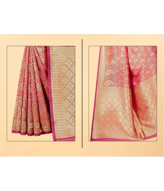 Gazal Fashions - Pink Banarasi Silk Saree With Blouse Piece ( Pack of 1 ) - Pink