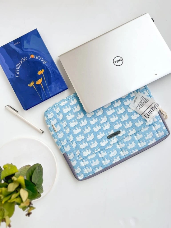 Sustainable Handmade Cotton Laptop Sleeve/Laptop Cover by Ekatra - Elephant Motif