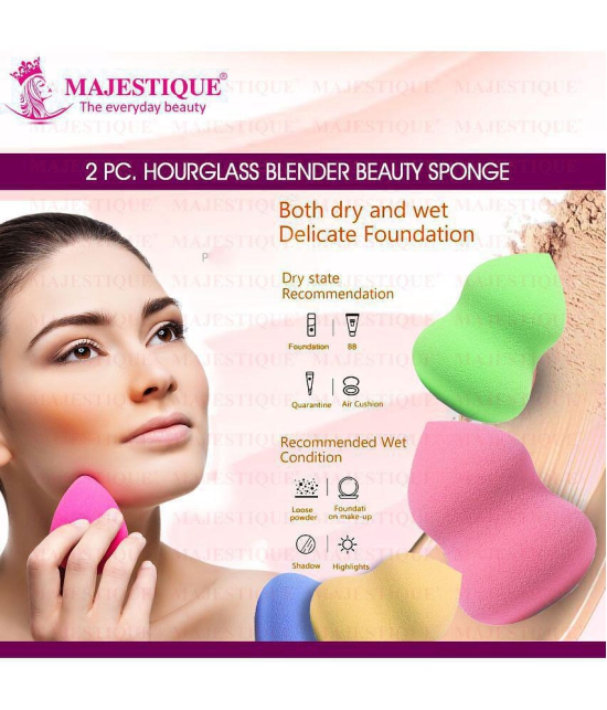 Majestique 2Pcs Foundation Beauty Blender Makeup Sponge, Hour Galls Shape (Multicolor)