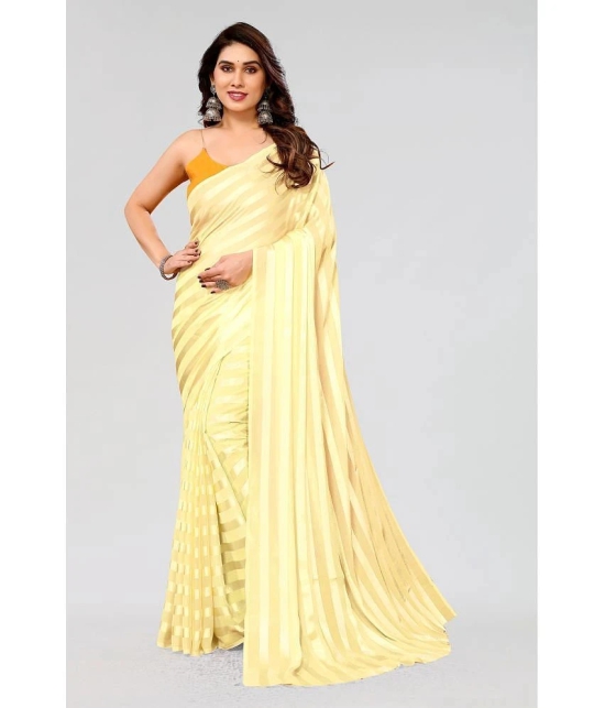 ANAND SAREES Satin Striped Saree Without Blouse Piece - Yellow ( Pack of 1 ) - Yellow