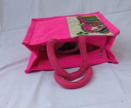 Sonchiraiya Printed Pink Colour Jute Bag