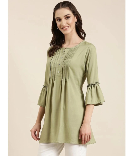 Showoff Cotton Blend Embellished A-Line Womens Kurti - Green ( Pack of 1 ) - None