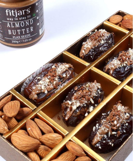 FITJARS Medjool Dates pitted & Stuffed with Almond Butter,Flax.