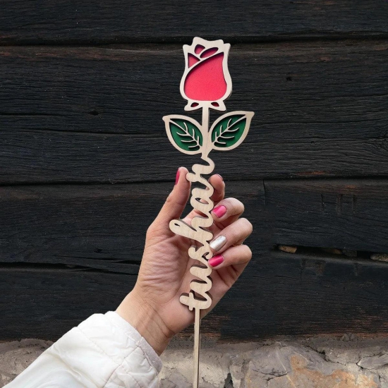 Personalised | Wooden Rose | Valentines | COD Not available-Red
