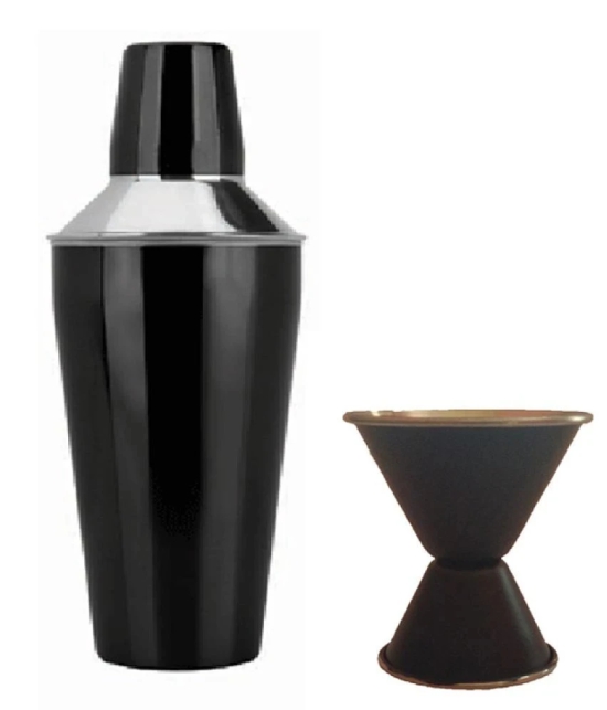 Dynore Black Cocktail Shaker And Double Sided Peg Measure - 2 Pcs