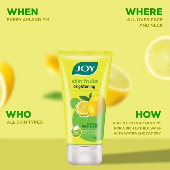 Joy Skin Brightening Lemon Face Wash with Vitamin C For Glowing Skin 150ml, (Pack of 1)