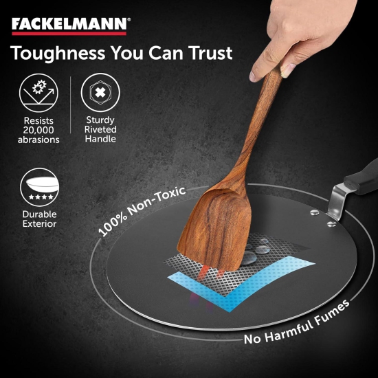 Fackelmann Quartz Nonstick Flat Tawa 25Cm | Greblon German Technology | Non-Toxic PFOA & BPA-Free | Induction Base - All Stoves | Anti-scratch, Cool Handle, Even Heating