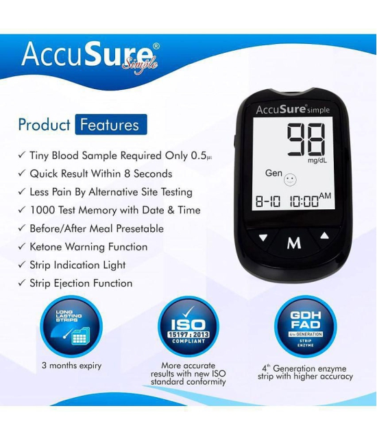ACCUSURE - Simple Meter with 100 Strips and More Expiry March 2024