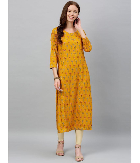 KIPEK - Mustard Rayon Womens Straight Kurti ( Pack of 1 ) - None